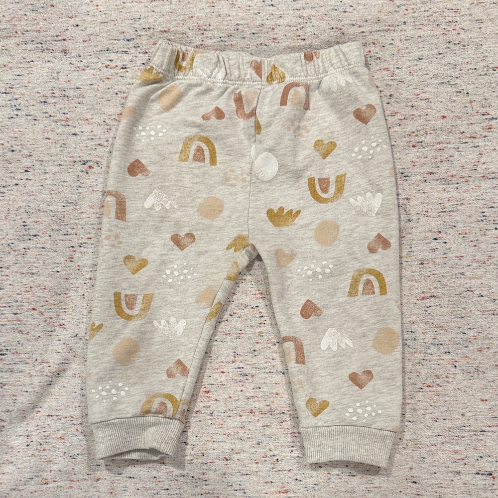 Patterned Baby Pants with Rainbow and Heart Design